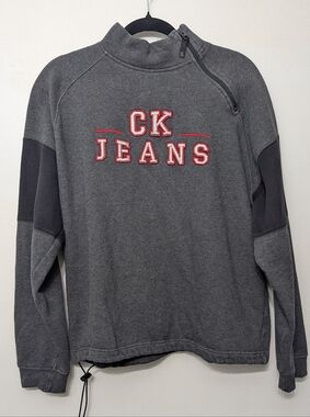 Calvin Klein Men's Charcoal Pullover Sweatshirt with Red Logo Cotton
